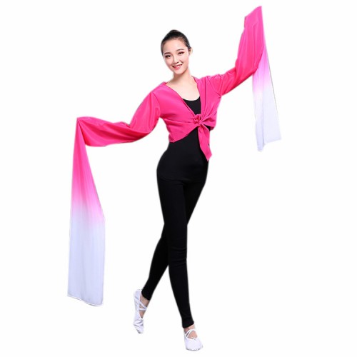 Women's Chinese folk dance water fall sleeves tops ancient traditional classical stage performance yangko fan umbrella dance capes 1.8m sleeves